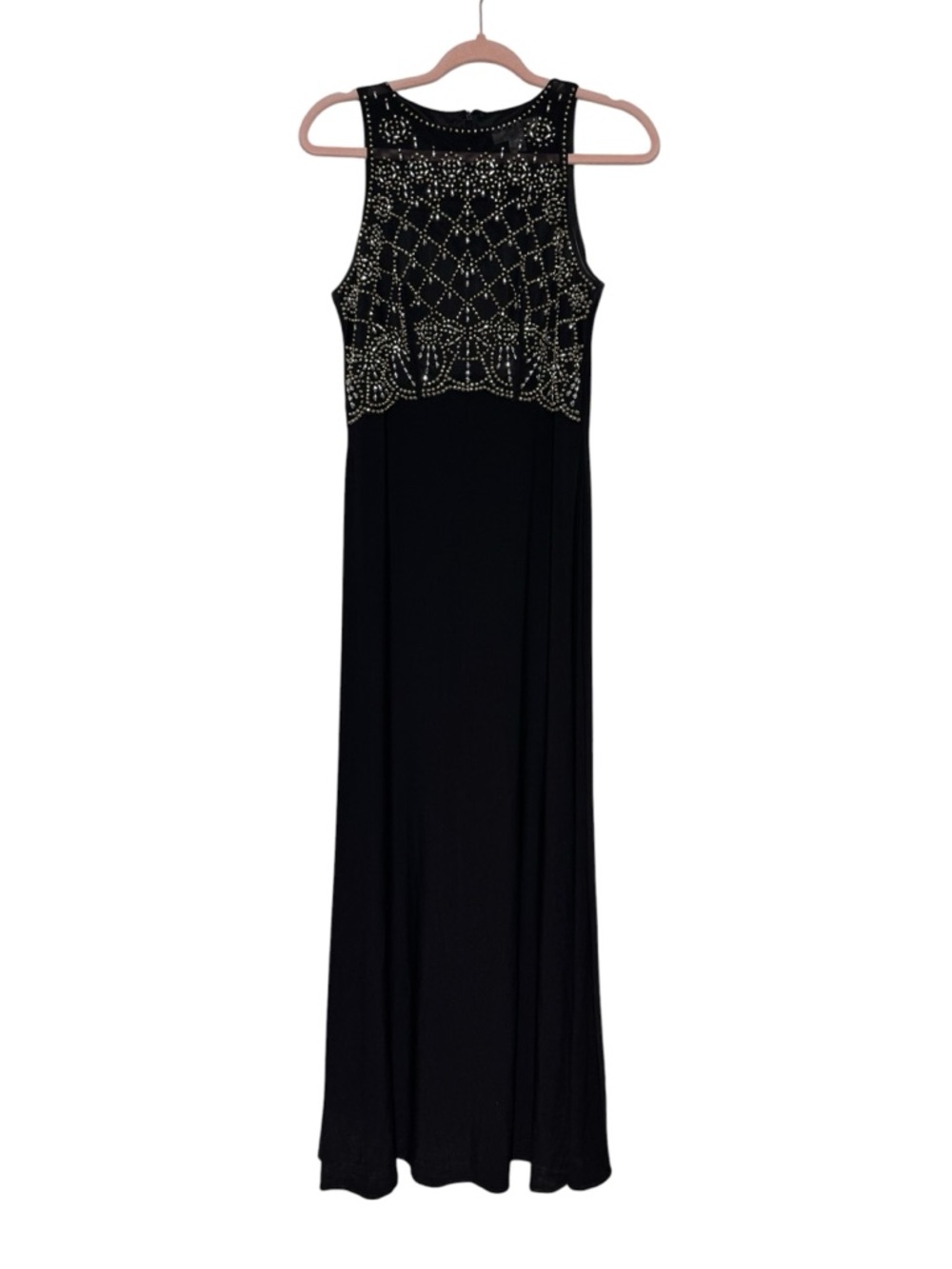 Jackie Jon Formal Beaded‎ Maxi Gown Dress Size 8 Black Wedding Guest Prom MOTB